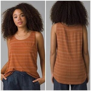 prAna Foundation Scoop Neck Tank Top in Vino Heather Stripe Women's Size Small